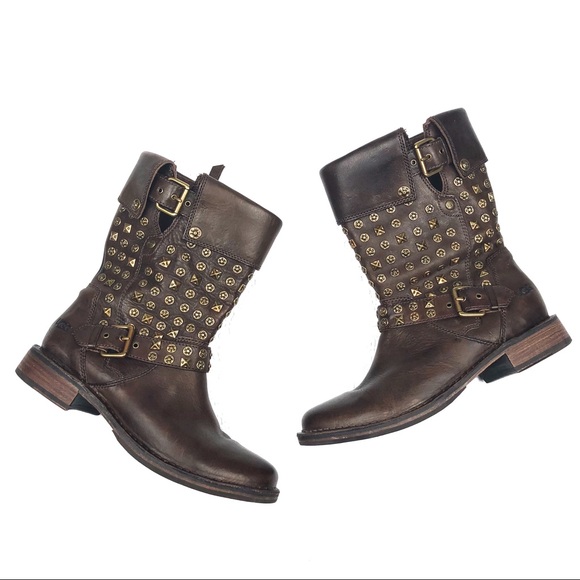 UGG Shoes - UGG Conor Studs moto ankle boots 8.5 brown leather